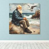 alter Mann am Meer, Möwen fliegen Leinwanddruck (Insitu (Holzboden))