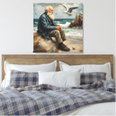 alter Mann am Meer, Möwen fliegen Leinwanddruck (Insitu (Schlafzimmer))