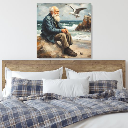 alter Mann am Meer, Möwen fliegen Leinwanddruck (Insitu (Schlafzimmer))