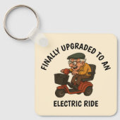 Alter Mann auf Scooter Schlüsselanhänger (Vorderseite)