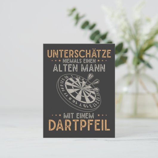Alter Mann Dartpfeil Unteren Spaß Darts Män Postkarte (Stehend Vorderseite)