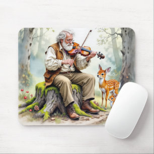 Alter Mann, der im Wald eine Geige spielt Mousepad