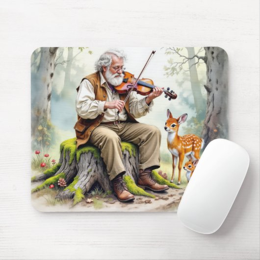 Alter Mann, der im Wald eine Geige spielt Mousepad (Mit Mouse)