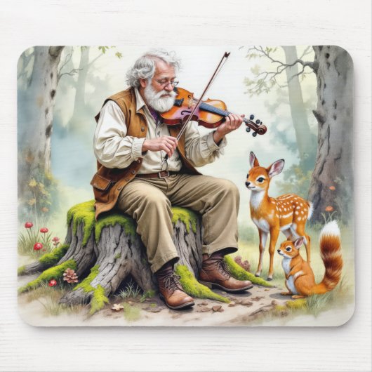 Alter Mann, der im Wald eine Geige spielt Mousepad (Vorne)