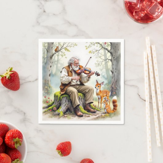 Alter Mann, der im Wald eine Geige spielt Serviette (Beispiel)
