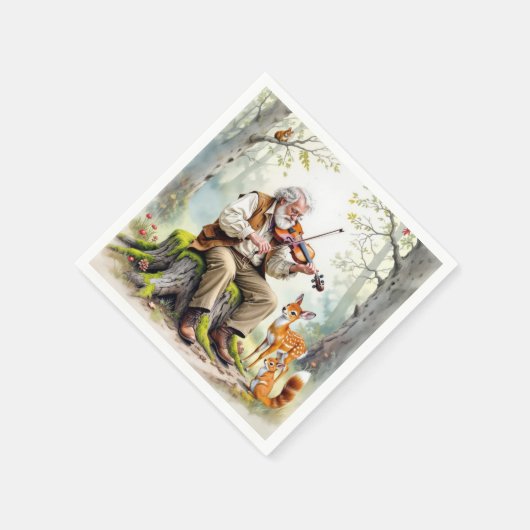 Alter Mann, der im Wald eine Geige spielt Serviette (Ecke)