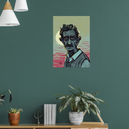 Alter Mann durch die Sonnenuntergangsmalerei Poster