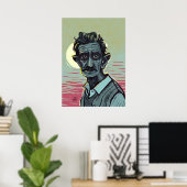 Alter Mann durch die Sonnenuntergangsmalerei Poster (Heimbüro)