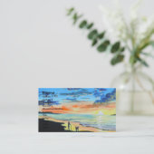 Alter Mann geht ein Hund an der Strand Visitenkarte (Stehend Vorderseite)