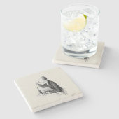 Alter Mann isst Austern Steinuntersetzer (Seitenansicht)