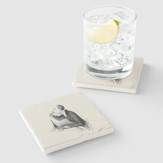 Alter Mann isst Austern Steinuntersetzer (Seitenansicht)