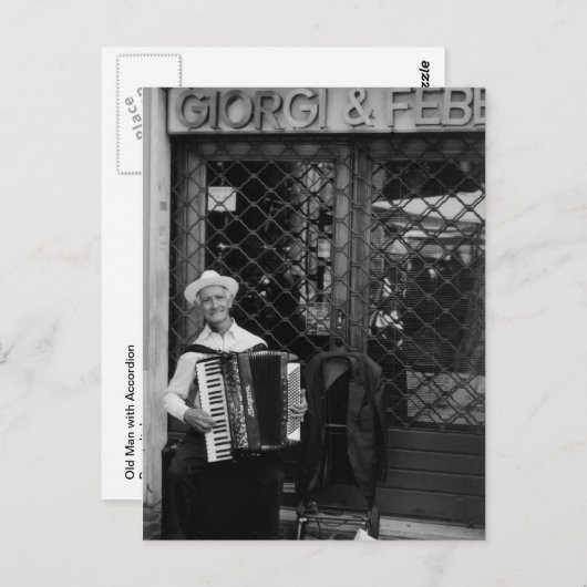 Alter Mann mit Akkordeon Postkarte (Vorne/Hinten)