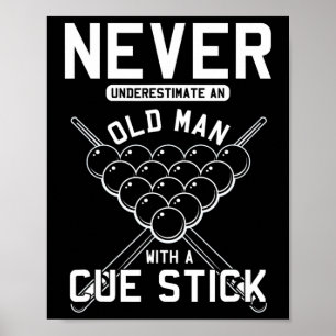 Alter Mann mit Cue Stick Billard Spieler Snooker P Poster