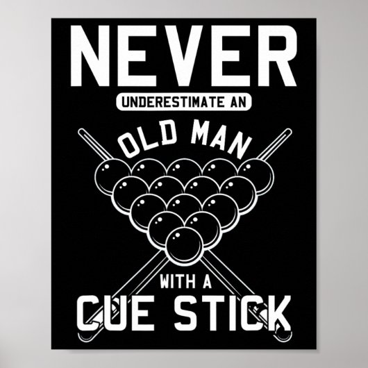 Alter Mann mit Cue Stick Billard Spieler Snooker P Poster (Vorne)