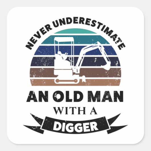 Alter Mann mit Digger Funny Gift Vater Quadratischer Aufkleber (Vorderseite)