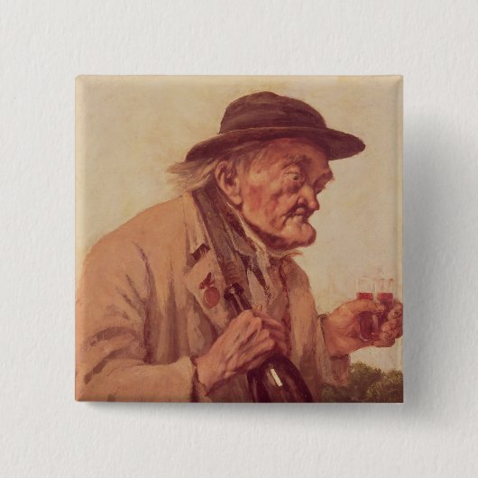 Alter Mann mit einem Glas Wein Button (Vorderseite)