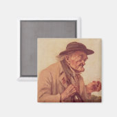 Alter Mann mit einem Glas Wein Magnet (Vorderseite/Rückseite)