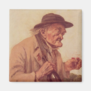 Alter Mann mit einem Glas Wein Magnet