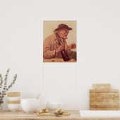 Alter Mann mit einem Glas Wein Poster (Küche)