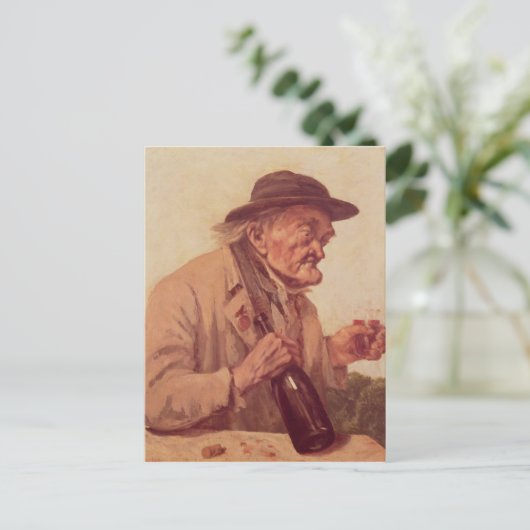 Alter Mann mit einem Glas Wein Postkarte (Stehend Vorderseite)