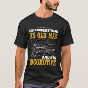 Alter Mann mit Eisenbahn-Lokomotivführermodellbahn T-Shirt