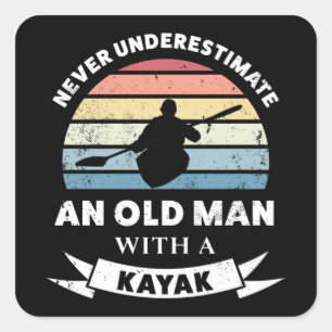 Alter Mann mit Kayak Funny Gift Vater Quadratischer Aufkleber
