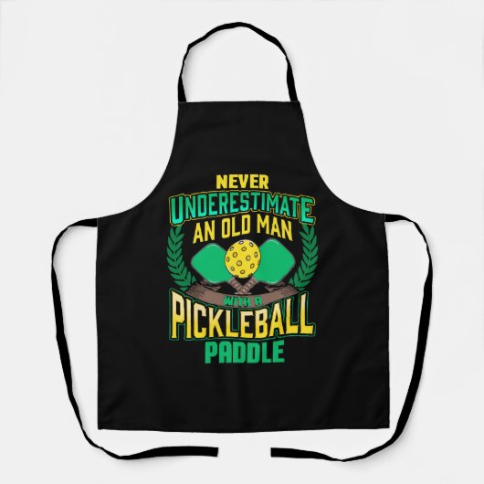 Alter Mann mit Pickleball-Paddel Schürze (Vorderseite)
