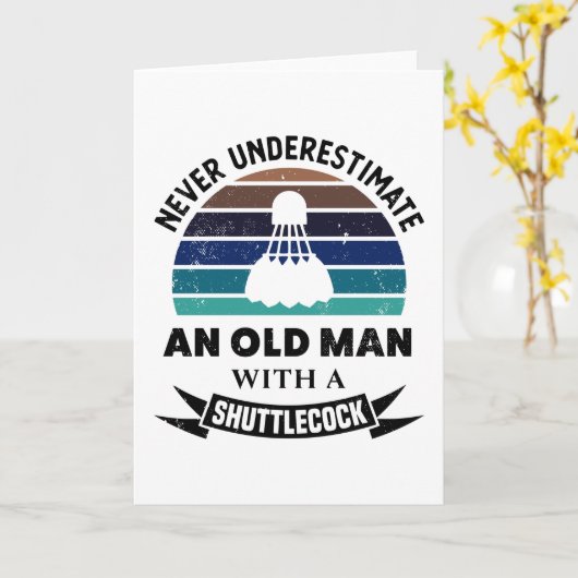 Alter Mann mit Shuttlecock Badminton Gift-Vätern Karte (Gelbe Blume)