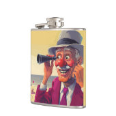 Alter Mann mit Spyglass am Strand, Funny Flachmann (Links)