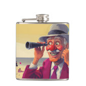 Alter Mann mit Spyglass am Strand, Funny Flachmann (Vorderseite)