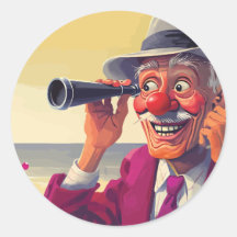 Alter Mann mit Spyglass am Strand, Funny