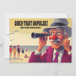 Alter Mann mit Spyglass am Strand, Funny Save The Date