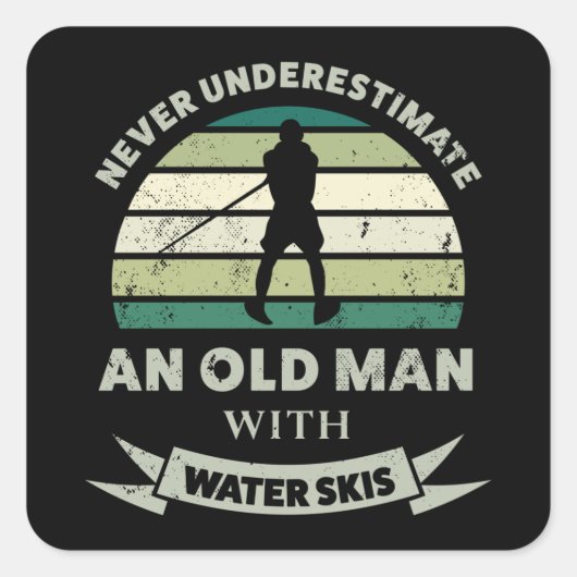 Alter Mann mit Wasserski Funny Vater Geschenk Quadratischer Aufkleber (Vorderseite)
