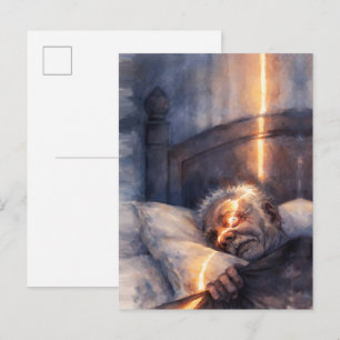 Alter Mann Schlaflose Nacht Lichtstrahl Durch Fens Postkarte
