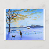Alter Mann und sein Hund Winterschneegemälde Postkarte (Vorderseite)
