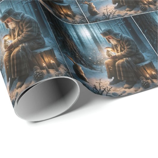 Alter Mann Weihnachten mit Kaninchen Geschenkpapier (Rolleneckpunkt)