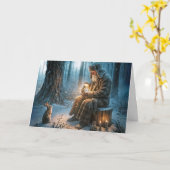 Alter Mann Weihnachten mit Kaninchen Karte (Gelbe Blume)