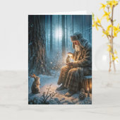 Alter Mann Weihnachten mit Kaninchen Karte (Gelbe Blume)