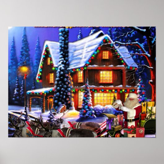 Alter Mann, Weihnachtsmann und Rentier Poster (Vorne)