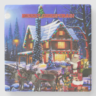 Alter Mann, Weihnachtsmann und Rentier Steinuntersetzer