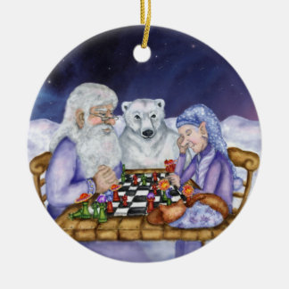 Alter Mann-Winter und Jack-Frost-Spiel-Schach Keramikornament