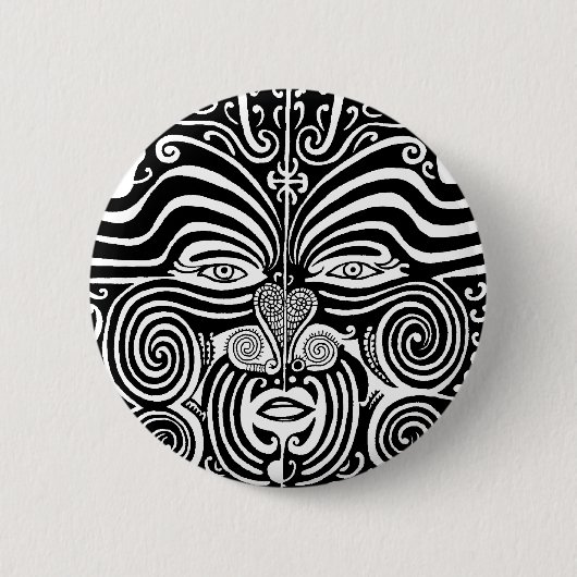 Alter Maori- Moko Stammes- Tätowierungsentwurf Button (Vorderseite)