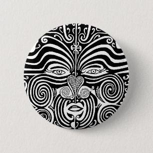 Alter Maori- Moko Stammes- Tätowierungsentwurf Button