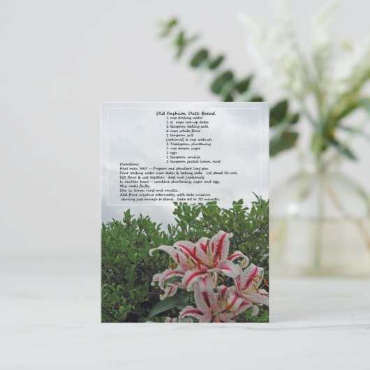 Alter Mode Datum Brot Rezept Postkarte (Stehend Vorderseite)