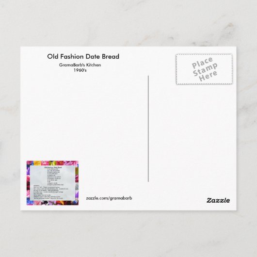 Alter Mode Datum Brot Rezept Postkarte (Rückseite)