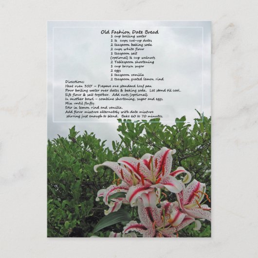 Alter Mode Datum Brot Rezept Postkarte (Vorderseite)