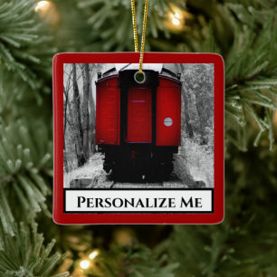 Alter, moderner Dampfzug mit Red Caboose Ornamen Keramikornament