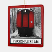 Alter, moderner Dampfzug mit Red Caboose Ornamen Keramikornament (Links)