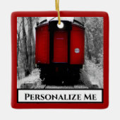 Alter, moderner Dampfzug mit Red Caboose Ornamen Keramikornament (Vorderseite)