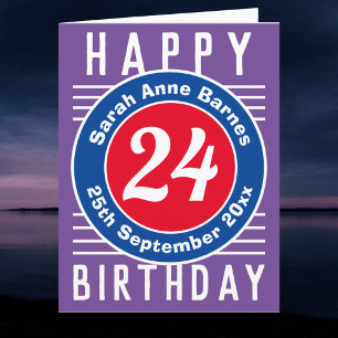 Alter, Name und Datum. 24. Geburtstagskarte Karte